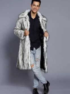 Manteau confortable blanc unicolore en fausse fourrure en polyester