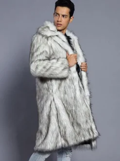 Manteau confortable blanc unicolore en fausse fourrure en polyester