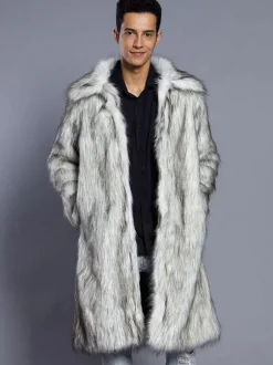 Manteau confortable blanc unicolore en fausse fourrure en polyester