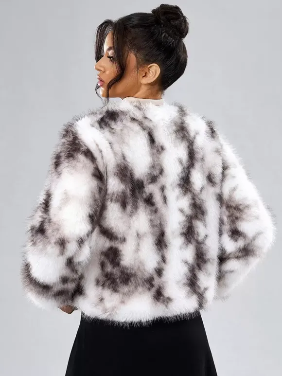 Manteau Court Col Rond En Fausse Fourrure Veste Décontractée Blanc Femme
