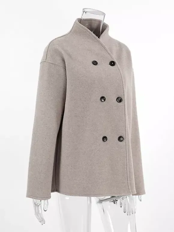 Manteau court croisé pour femme - Vêtement d'extérieur minimaliste à col montant et coupe carrée - Style streetwear printemps 2026 esthétique riche et classique