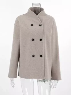 Manteau court croisé pour femme - Vêtement d'extérieur minimaliste à col montant et coupe carrée - Style streetwear printemps 2026 esthétique riche et classique