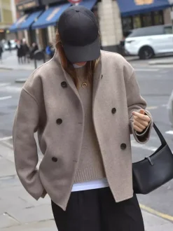 Manteau court croisé pour femme - Vêtement d'extérieur minimaliste à col montant et coupe carrée - Style streetwear printemps 2026 esthétique riche et classique