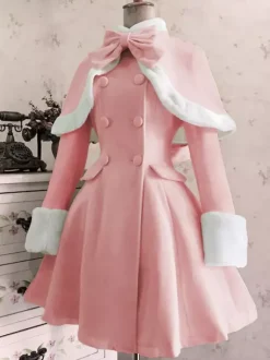 Manteau De Laine Lolita Classique N艙ud Pardessus Fourrure Hiver Lolita Déguisements Noël