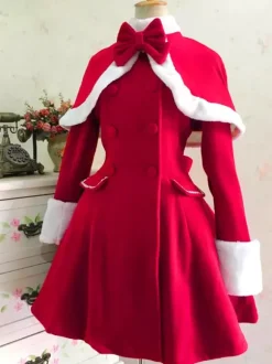 Manteau De Laine Lolita Classique N艙ud Pardessus Fourrure Hiver Lolita Déguisements Noël
