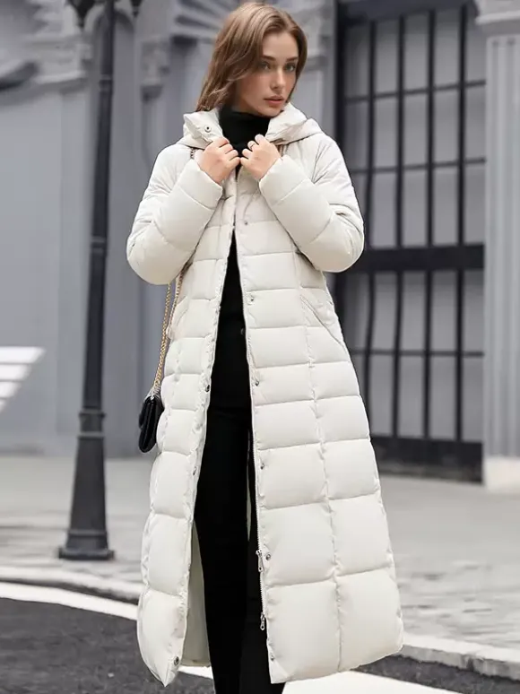Manteau d'hiver à capuche avec col en fausse fourrure amovible et ceinture pour femme