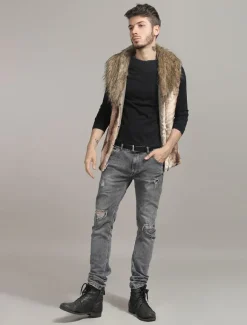 Manteau d'hiver à col taie d'oreiller en fourrure gilet en fausse fourrure pour homme