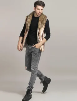Manteau d'hiver à col taie d'oreiller en fourrure gilet en fausse fourrure pour homme