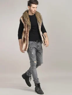 Manteau d'hiver à col taie d'oreiller en fourrure gilet en fausse fourrure pour homme