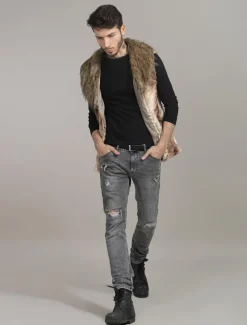 Manteau d'hiver à col taie d'oreiller en fourrure gilet en fausse fourrure pour homme