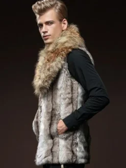Manteau d'hiver à col taie d'oreiller en fourrure gilet en fausse fourrure pour homme