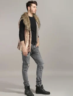 Manteau d'hiver à col taie d'oreiller en fourrure gilet en fausse fourrure pour homme