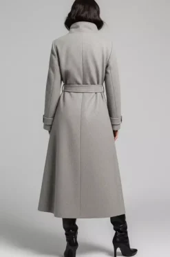 Manteau d'hiver long en laine à col montant et ceinture avec poches fonctionnelles pour femme 2026