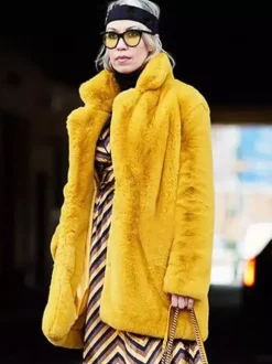 Manteau en fausse fourrure à revers crantés Veste longue chic et écologique pour femme 2026