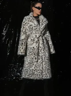 Manteau en fausse fourrure imprimé léopard veste longue surdimensionnée à revers et ceinture pour l'hiver 2026