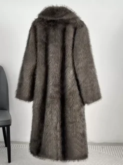 Manteau en fausse fourrure à revers cranté veste longue d'hiver oversize pour femme 2026