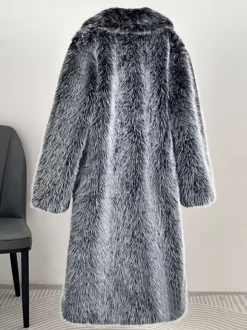 Manteau en fausse fourrure à revers cranté veste longue d'hiver oversize pour femme 2026