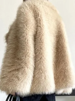 Manteau en fausse fourrure à revers cranté veste d'hiver écologique de couleur unie pour femmes 2026