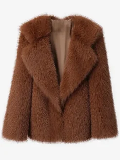 Manteau en fausse fourrure à revers cranté veste d'hiver écologique de couleur unie pour femmes 2026