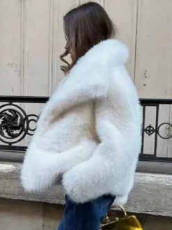 Manteau En Fausse Fourrure À Revers Chic Veste Blanche D'hiver