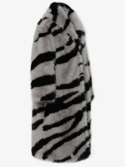 Manteau en fausse fourrure à imprimé zèbre col rabattu veste longue surdimensionnée et écologique pour femme 2026