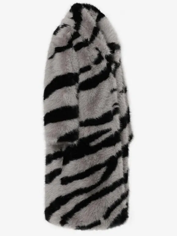 Manteau en fausse fourrure à imprimé zèbre col rabattu veste longue surdimensionnée et écologique pour femme 2026
