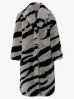 Manteau en fausse fourrure à imprimé zèbre col rabattu veste longue surdimensionnée et écologique pour femme 2026