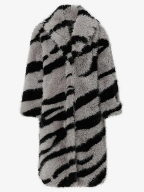 Manteau en fausse fourrure à imprimé zèbre col rabattu veste longue surdimensionnée et écologique pour femme 2026