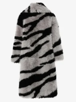 Manteau en fausse fourrure à imprimé zèbre col rabattu veste longue surdimensionnée et écologique pour femme 2026