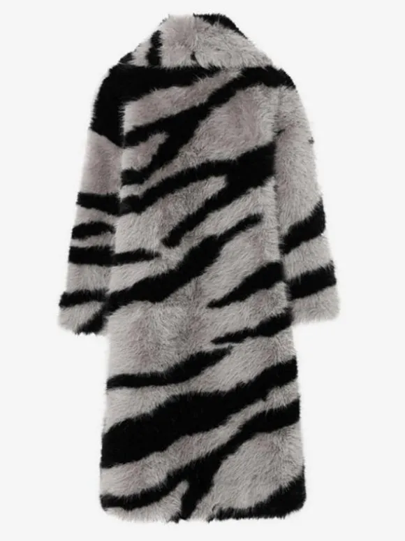 Manteau en fausse fourrure à imprimé zèbre col rabattu veste longue surdimensionnée et écologique pour femme 2026