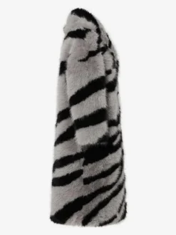 Manteau en fausse fourrure à imprimé zèbre col rabattu veste longue surdimensionnée et écologique pour femme 2026