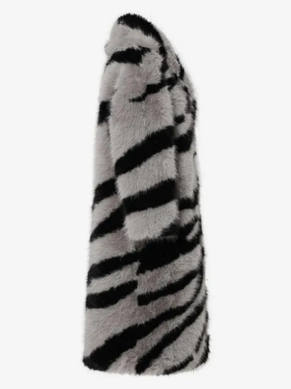 Manteau en fausse fourrure à imprimé zèbre col rabattu veste longue surdimensionnée et écologique pour femme 2026
