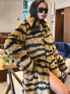 Manteau en fausse fourrure imprimé tigre hiver midi manteau en fourrure écologique pour femme 2026