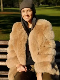 Manteau en fausse fourrure à col ras du cou pour femme veste d'hiver écologique en fourrure 2026