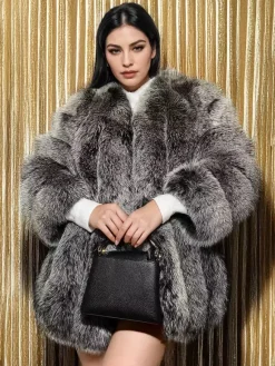 Manteau en fausse fourrure à col ras du cou pour femme veste d'hiver écologique en fourrure 2026