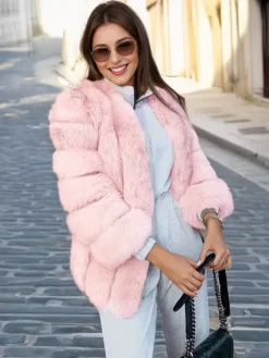 Manteau en fausse fourrure à col ras du cou pour femme veste d'hiver écologique en fourrure 2026