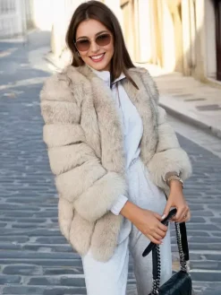 Manteau en fausse fourrure à col ras du cou pour femme veste d'hiver écologique en fourrure 2026