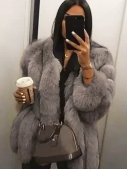 Manteau en fausse fourrure à col ras du cou pour femme veste d'hiver écologique en fourrure 2026