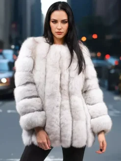 Manteau en fausse fourrure à col ras du cou pour femme veste d'hiver écologique en fourrure 2026