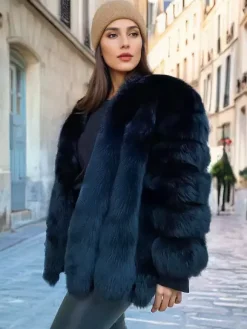 Manteau en fausse fourrure à col ras du cou pour femme veste d'hiver écologique en fourrure 2026