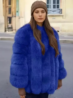 Manteau en fausse fourrure à col ras du cou pour femme veste d'hiver écologique en fourrure 2026