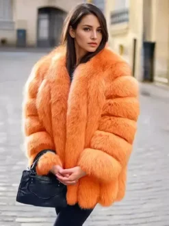Manteau en fausse fourrure à col ras du cou pour femme veste d'hiver écologique en fourrure 2026