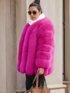 Manteau en fausse fourrure à col ras du cou pour femme veste d'hiver écologique en fourrure 2026