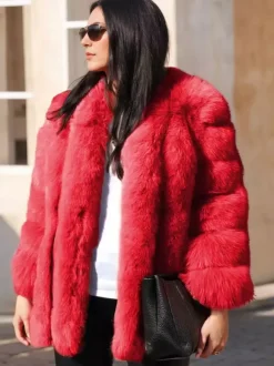 Manteau en fausse fourrure à col ras du cou pour femme veste d'hiver écologique en fourrure 2026