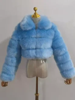 Manteau en fausse fourrure pelucheuse à col rabattu pour femme veste courte d'hiver 2026