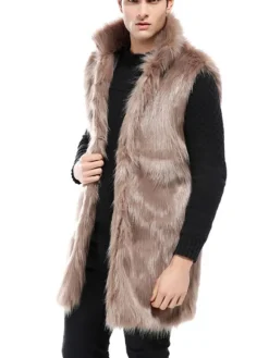 Manteau en fausse fourrure pour homme Manteau d'hiver sans manches marron sans manches
