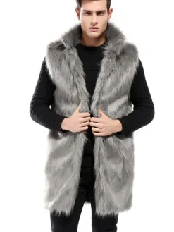 Manteau en fausse fourrure pour homme Manteau d'hiver sans manches marron sans manches