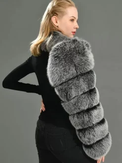 Manteau en fausse fourrure noir asymétrique pour femme