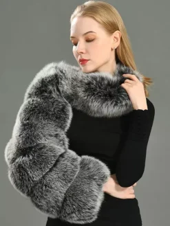 Manteau en fausse fourrure noir asymétrique pour femme