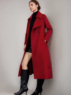 Manteau en laine rouge et cachemire mélangé pour femme Bordeaux croisé double face vêtements d'extérieur d'hiver 2026